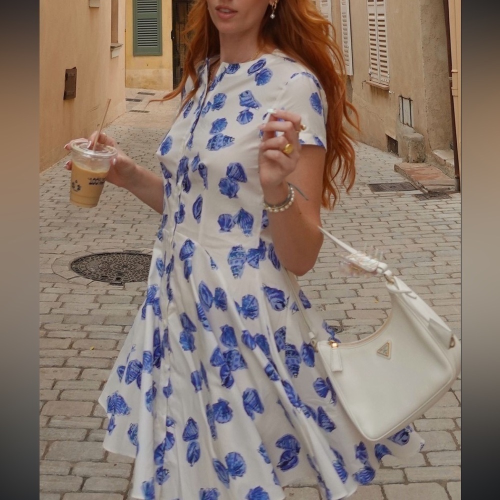 Zara NWT white with blue printed short dress 2183/015 - Picture 3 of 8